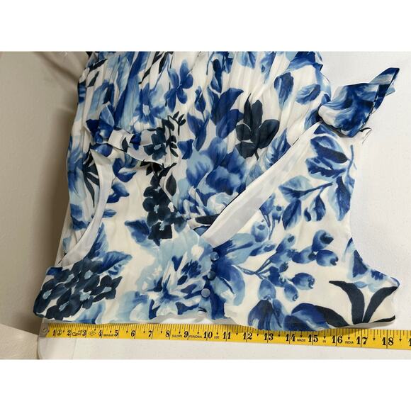 Talbots Dress Womens 10 Blue White Floral Sleeveless‎ Midi Office Church Modest - Picture 9 of 11
